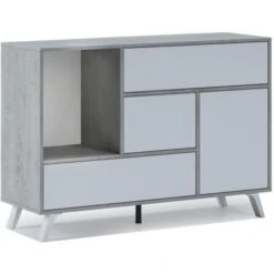 Skraut Home - Credenza Salotto/sala Da Pranzo, Mobile Buffet WIND 1 Porta, 3 Cassetti, Struttura Colore CEMENTO, Porta E Cassetti Colore BIANCO OPACO. Dimensioni: 120x40x86cm.