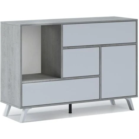 Skraut Home - Credenza Salotto/sala Da Pranzo, Mobile Buffet WIND 1 Porta, 3 Cassetti, Struttura Colore CEMENTO, Porta E Cassetti Colore BIANCO OPACO. Dimensioni: 120x40x86cm. 3 Skraut Home - Credenza Salotto/sala Da Pranzo, Mobile Buffet WIND 1 Porta, 3 Cassetti, Struttura Colore CEMENTO, Porta E Cassetti Colore BIANCO OPACO. Dimensioni: 120x40x86cm.