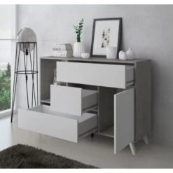 Skraut Home - Credenza Salotto/sala Da Pranzo, Mobile Buffet WIND 1 Porta, 3 Cassetti, Struttura Colore CEMENTO, Porta E Cassetti Colore BIANCO OPACO. Dimensioni: 120x40x86cm. 9 Skraut Home - Credenza Salotto/sala Da Pranzo, Mobile Buffet WIND 1 Porta, 3 Cassetti, Struttura Colore CEMENTO, Porta E Cassetti Colore BIANCO OPACO. Dimensioni: 120x40x86cm. -Vendite HOMCOM || VIDAXL || Songmics 24110028 3