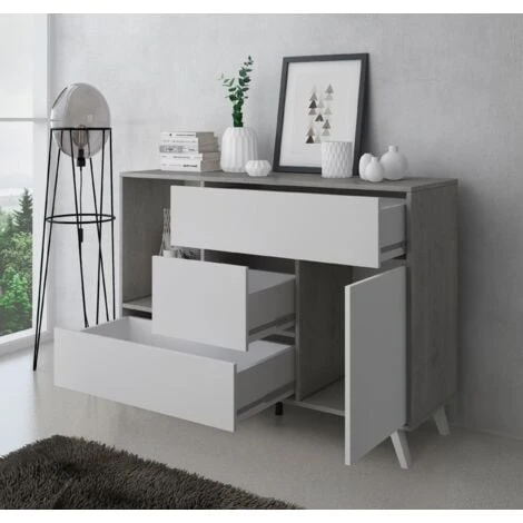 Skraut Home - Credenza Salotto/sala Da Pranzo, Mobile Buffet WIND 1 Porta, 3 Cassetti, Struttura Colore CEMENTO, Porta E Cassetti Colore BIANCO OPACO. Dimensioni: 120x40x86cm. 5 Skraut Home - Credenza Salotto/sala Da Pranzo, Mobile Buffet WIND 1 Porta, 3 Cassetti, Struttura Colore CEMENTO, Porta E Cassetti Colore BIANCO OPACO. Dimensioni: 120x40x86cm. - immagine 3
