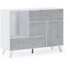 Skraut Home - Credenza Salotto/sala Da Pranzo, Buffet WIND 1 Porta, 3 Cassetti, Struttura Colore BIANCO OPACO, Anta E Cassetti Colore CEMENTO. Dimensioni: 120x40x86cm. -Vendite HOMCOM || VIDAXL || Songmics 24110034 1