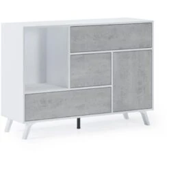 Vendite HOMCOM || VIDAXL || Songmics 9 Skraut Home - Credenza Salotto/sala Da Pranzo, Buffet WIND 1 Porta, 3 Cassetti, Struttura Colore BIANCO OPACO, Anta E Cassetti Colore CEMENTO. Dimensioni: 120x40x86cm.