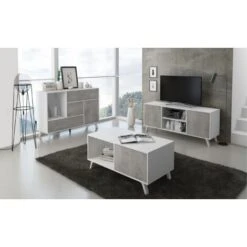 Skraut Home - Credenza Salotto/sala Da Pranzo, Buffet WIND 1 Porta, 3 Cassetti, Struttura Colore BIANCO OPACO, Anta E Cassetti Colore CEMENTO. Dimensioni: 120x40x86cm. -Vendite HOMCOM || VIDAXL || Songmics 24110034 4