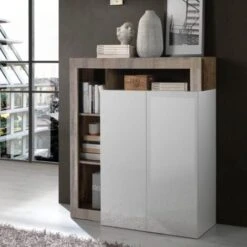 Credenza 2 Ante Linea Frame In Bianco Lucido E Pero