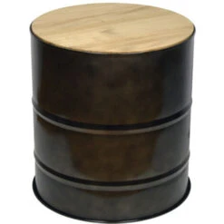 Tavolino A Barilotto Di Metallo - Industriale Vintage 46 Dia. X 50h. Cm