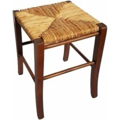 Sgabello Quadro Seduta Paglia H47 Noce -Vendite HOMCOM || VIDAXL || Songmics 26695578 2