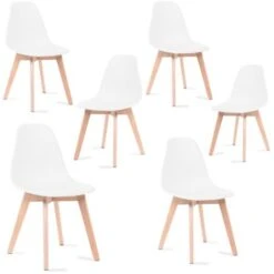 Sedie Da Pranzo Bianche, Sedie Tulip Con Schienale Ergonomico In Polipropilene E Gambe In Legno, Design Scandinavo, Pack Da 6 Sedie -Vendite HOMCOM || VIDAXL || Songmics 27956027 2