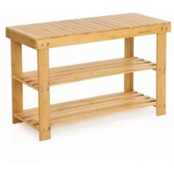 Songmics Scarpiera Porta Scarpe Scaffale Sgabello Di Legno Bambù 70 X 28 X 45cm LBS04N