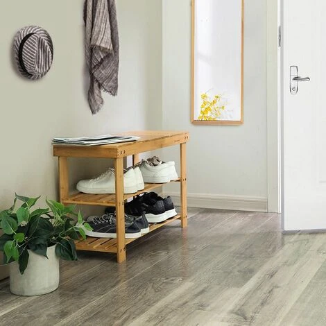 Songmics Scarpiera Porta Scarpe Scaffale Sgabello Di Legno Bambù 70 X 28 X 45cm LBS04N 4 Songmics Scarpiera Porta Scarpe Scaffale Sgabello Di Legno Bambù 70 X 28 X 45cm LBS04N - immagine 2