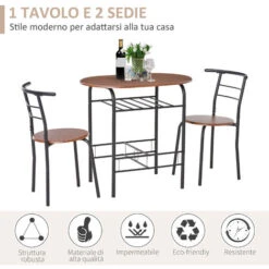 Homcom Set Da Pranzo 3 Pezzi Tavolo Con 2 Sedie Marrone Legno E Nero -Vendite HOMCOM || VIDAXL || Songmics 28945977 5