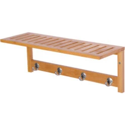 Homcom Attaccapanni A Parete Mensola Appendiabiti In Bambù, 50x17x20cm