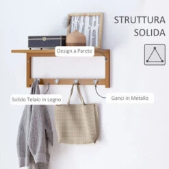 Homcom Attaccapanni A Parete Mensola Appendiabiti In Bambù, 50x17x20cm -Vendite HOMCOM || VIDAXL || Songmics 28946042 5