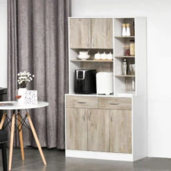 HOMCOM Mobile Buffet Dispensa Cucina, Bianco E Legno, Ante Cassetti Vani Aperti -Vendite HOMCOM || VIDAXL || Songmics 28946700 2