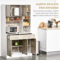 HOMCOM Mobile Buffet Dispensa Cucina, Bianco E Legno, Ante Cassetti Vani Aperti -Vendite HOMCOM || VIDAXL || Songmics 28946700 4