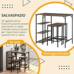 HOMCOM Set Tavolo Alto 2 Sgabelli E Scaffale Stile Industriale Metallo E Legno -Vendite HOMCOM || VIDAXL || Songmics 28946724 4