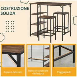HOMCOM Set Tavolo Alto 2 Sgabelli E Scaffale Stile Industriale Metallo E Legno -Vendite HOMCOM || VIDAXL || Songmics 28946724 5