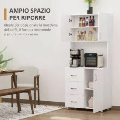 Homcom Credenza In Legno Bianco Con 2 Armadietti 1 Ripiano Aperto E 3 Cassetti -Vendite HOMCOM || VIDAXL || Songmics 28947221 4