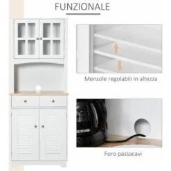 HOMCOM Credenza Alta Per Cucina Mobile Buffet In Legno Bianco -Vendite HOMCOM || VIDAXL || Songmics 29444041 5