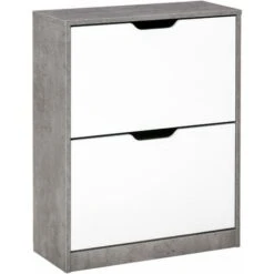 HOMCOM Mobile Scarpiera Salvaspazio A 2 Ante Per 8 Paia Di Scarpe, Arredamento Moderno Grigio E Bianco, 62.5x24x81cm