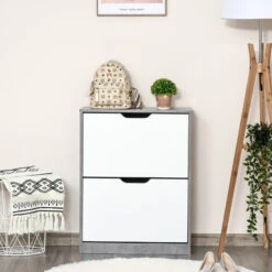 HOMCOM Mobile Scarpiera Salvaspazio A 2 Ante Per 8 Paia Di Scarpe, Arredamento Moderno Grigio E Bianco, 62.5x24x81cm -Vendite HOMCOM || VIDAXL || Songmics 30063610 4