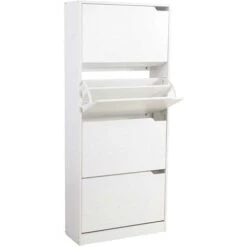Scarpiera 4 Ante Ripiani Doppia Profondita Legno MDF 63x24x150 Bianco Frassinato -Vendite HOMCOM || VIDAXL || Songmics 30672783 5
