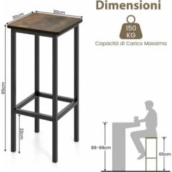 COSTWAY Set Di 4 Sgabelli Da Bar, Sgabello Sedie Alta Con Poggiapiedi, Stile Industriale Per Cucina, Soggiorno, Sala Da Pranzo, Capacità 100kg (30x30x62 Cm) -Vendite HOMCOM || VIDAXL || Songmics 30679964 2