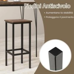 COSTWAY Set Di 4 Sgabelli Da Bar, Sgabello Sedie Alta Con Poggiapiedi, Stile Industriale Per Cucina, Soggiorno, Sala Da Pranzo, Capacità 100kg (30x30x62 Cm) -Vendite HOMCOM || VIDAXL || Songmics 30679964 5