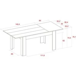 Skraut Home - Tavolo Da Pranzo 140cm Allungabile 200cm, Colore Shamal, Dimensioni: 90.4 Larghezza X 140.4/200.4 Lunghezza 76.1 Cm Altezza -Vendite HOMCOM || VIDAXL || Songmics 30889167 4