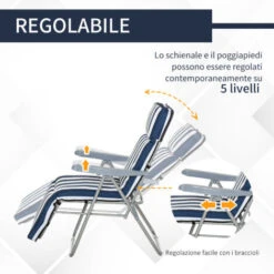 Outsunny Set 2 Sedie A Sdraio Da Giardino Reclinabili Con Imbottitura A Righe E Braccioli, Bianco E Blu -Vendite HOMCOM || VIDAXL || Songmics 3138828 4