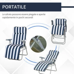 Outsunny Set 2 Sedie A Sdraio Da Giardino Reclinabili Con Imbottitura A Righe E Braccioli, Bianco E Blu -Vendite HOMCOM || VIDAXL || Songmics 3138828 5