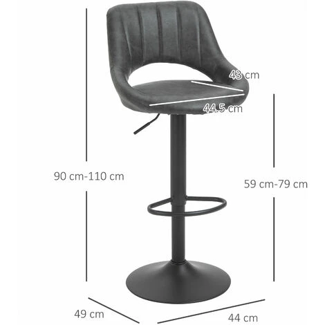 HOMCOM Set 2 Sgabelli Da Bar Con Altezza Regolabile E Poggiapiedi, In Similpelle E Metallo Grigio 5 HOMCOM Set 2 Sgabelli Da Bar Con Altezza Regolabile E Poggiapiedi, In Similpelle E Metallo Grigio - immagine 3