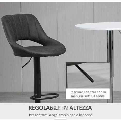 HOMCOM Set 2 Sgabelli Da Bar Con Altezza Regolabile E Poggiapiedi, In Similpelle E Metallo Grigio 7 HOMCOM Set 2 Sgabelli Da Bar Con Altezza Regolabile E Poggiapiedi, In Similpelle E Metallo Grigio - immagine 5