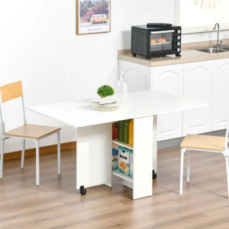 HomCom Tavolo Pieghevole Scrivania Mensola In Legno Bianco Con Ruote 4 HomCom Tavolo Pieghevole Scrivania Mensola In Legno Bianco Con Ruote - immagine 2