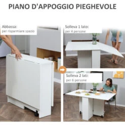 HomCom Tavolo Pieghevole Scrivania Mensola In Legno Bianco Con Ruote 10 HomCom Tavolo Pieghevole Scrivania Mensola In Legno Bianco Con Ruote -Vendite HOMCOM || VIDAXL || Songmics 3333216 4