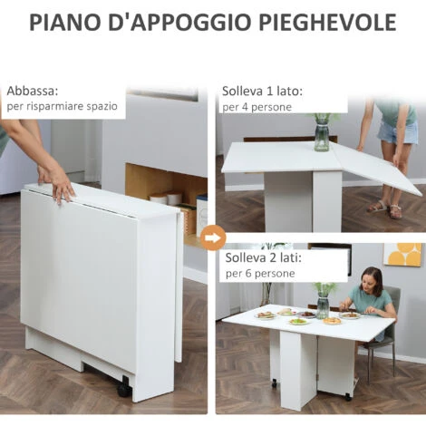 HomCom Tavolo Pieghevole Scrivania Mensola In Legno Bianco Con Ruote 6 HomCom Tavolo Pieghevole Scrivania Mensola In Legno Bianco Con Ruote - immagine 4