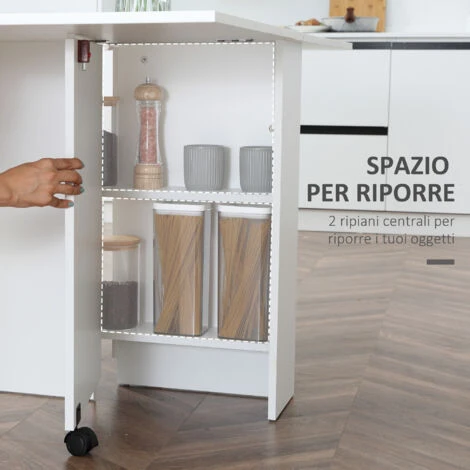 HomCom Tavolo Pieghevole Scrivania Mensola In Legno Bianco Con Ruote 7 HomCom Tavolo Pieghevole Scrivania Mensola In Legno Bianco Con Ruote - immagine 5