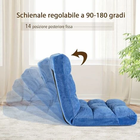 COSTWAY Sedia Da Pavimento, Sedia Imbottita Regolabile In 14 Posizioni, Poltrona Salotto Per Relax, Yoga, Lettura, Blu 5 COSTWAY Sedia Da Pavimento, Sedia Imbottita Regolabile In 14 Posizioni, Poltrona Salotto Per Relax, Yoga, Lettura, Blu - immagine 3