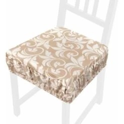 Cuscino Sedia Cotone Sfoderabile Lavabile Fascia Elastica Coprisedia Fiori Vettoriali 100% Made In Italy - Beige