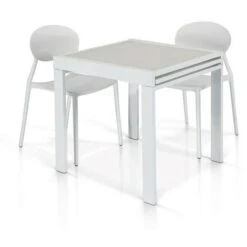 Tavolo Allungabile Quadrato In Vetro E Metallo Bianco Dimensione Tavoli: 70 X 70 - Dimensione Aperto: 140 X 70