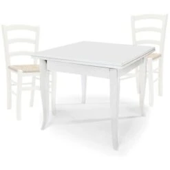 Set Tavolo Quadrato Allungabile + Sedie Venezia Seduta Paglia Bianco Dimensione Tavoli: 80 X 80 - Dimensione Aperto: 160 X 80 - Numero Sedie: 4