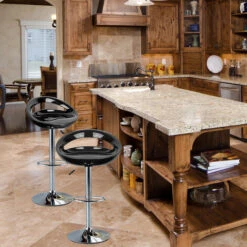 2 X Sgabelli Da Bar Sedia Da Pranzo Con Poggiapiedi 360°Mobili Orientabile Regolabile 59-80cm Nero -Vendite HOMCOM || VIDAXL || Songmics 35183657 3