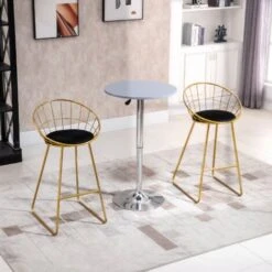 HOMCOM Set 2 Sgabelli Alti Da Bar Con Poggiapiedi, Cuscino In Velluto E Struttura In Metallo Dorato, Nero E Oro -Vendite HOMCOM || VIDAXL || Songmics 35556084 2