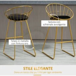 HOMCOM Set 2 Sgabelli Alti Da Bar Con Poggiapiedi, Cuscino In Velluto E Struttura In Metallo Dorato, Nero E Oro -Vendite HOMCOM || VIDAXL || Songmics 35556084 4