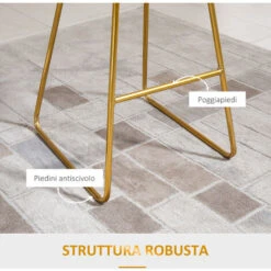 HOMCOM Set 2 Sgabelli Alti Da Bar Con Poggiapiedi, Cuscino In Velluto E Struttura In Metallo Dorato, Nero E Oro -Vendite HOMCOM || VIDAXL || Songmics 35556084 5