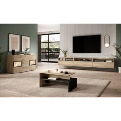 Credenza Moderna 2 Ante Rovere EMOTION Gihome® Madia Buffet Soggiorno Design -Vendite HOMCOM || VIDAXL || Songmics 36002096 3