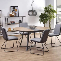 Tavolo Allungabile Tondo ORTENSIA Gihome ® Rovere Metallo Sala Pranzo Moderno