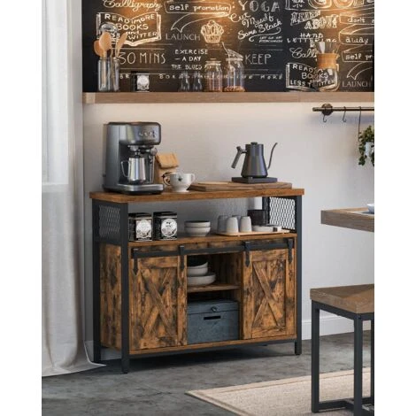 VASAGLE Credenza, Armadio Da Cucina, Armadietto, Tavolo Da Buffet Con Ante Scorrevole, Ripiano Regolabile, Industriale, Per Soggiorno, Marrone Vintage E Nero Da SONGMICS 4 VASAGLE Credenza, Armadio Da Cucina, Armadietto, Tavolo Da Buffet Con Ante Scorrevole, Ripiano Regolabile, Industriale, Per Soggiorno, Marrone Vintage E Nero Da SONGMICS - immagine 2