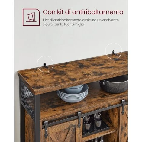VASAGLE Credenza, Armadio Da Cucina, Armadietto, Tavolo Da Buffet Con Ante Scorrevole, Ripiano Regolabile, Industriale, Per Soggiorno, Marrone Vintage E Nero Da SONGMICS 6 VASAGLE Credenza, Armadio Da Cucina, Armadietto, Tavolo Da Buffet Con Ante Scorrevole, Ripiano Regolabile, Industriale, Per Soggiorno, Marrone Vintage E Nero Da SONGMICS - immagine 4