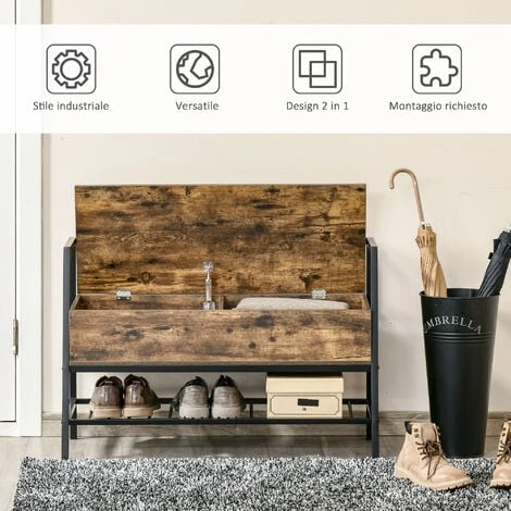 HOMCOM Mobile Scarpiera Con Vano Contenitore Legno E Metallo - Marrone 7 HOMCOM Mobile Scarpiera Con Vano Contenitore Legno E Metallo - Marrone - immagine 5