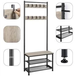 Yaheetech Stand Appendiabiti In Legno Vintage, Attaccapanni Con Scarpiera A 3 Ripiani, Appendiabiti Autoportante Portabiti Per Salotto E Soggiorno Stile Industriale Altezza 185 Cm Grigio -Vendite HOMCOM || VIDAXL || Songmics 39640413 3